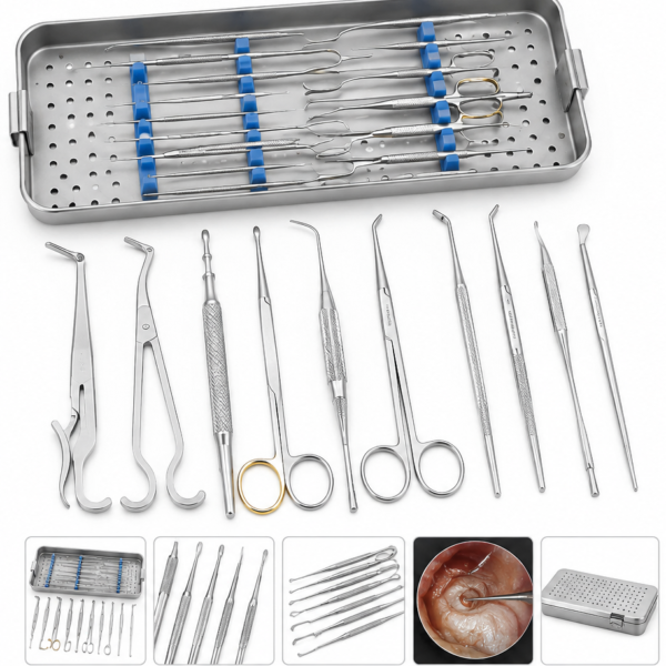 Ensemble d'instruments pour tympanoplastie et microchirurgie de l'oreille