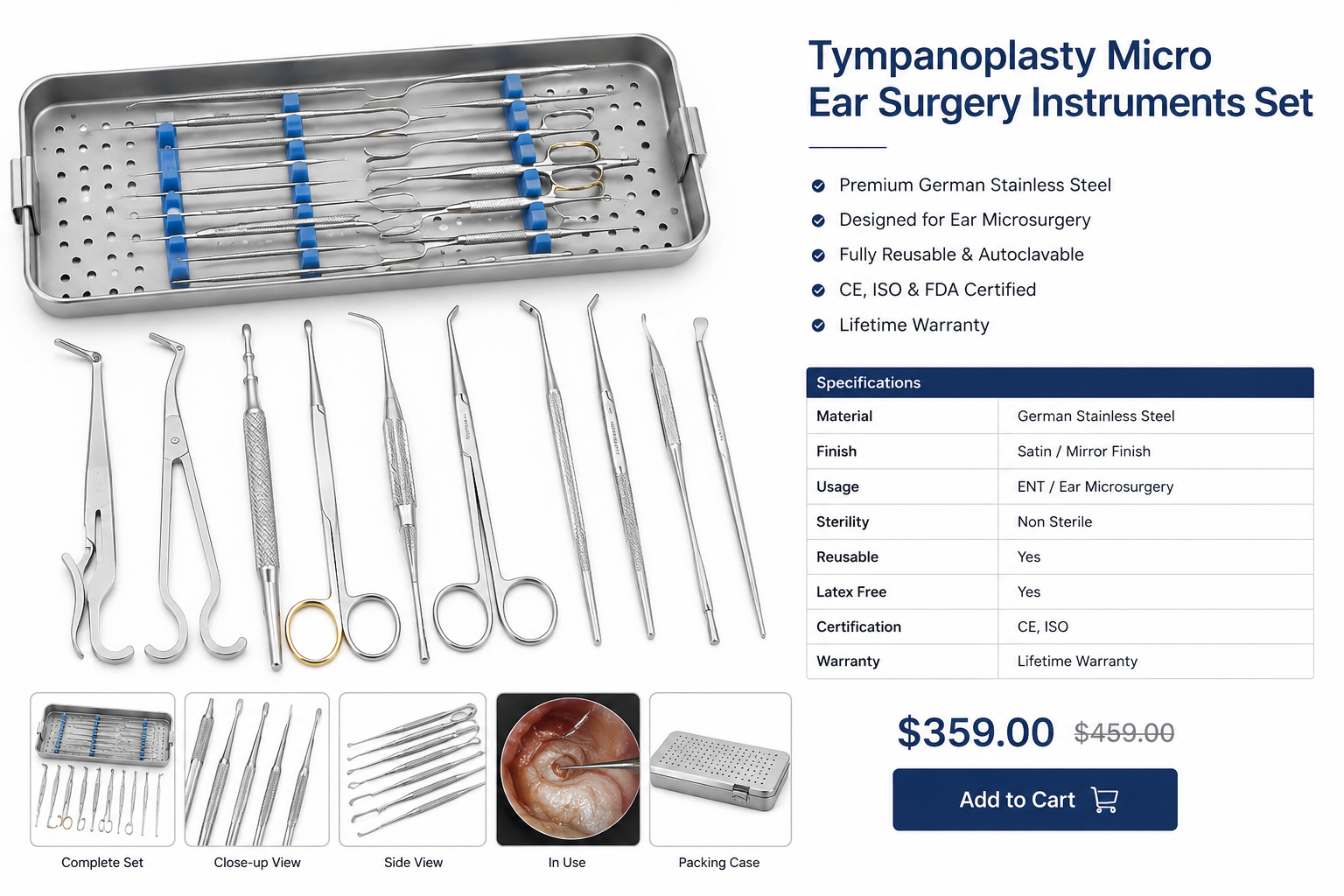 Tympanoplasty Micro Ear Surgery Instruments Set